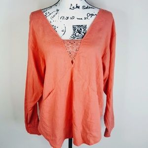FREE PEOPLE ▪ Women's Coral Color Linen Deep V-neck Tunic, Size S, EUC